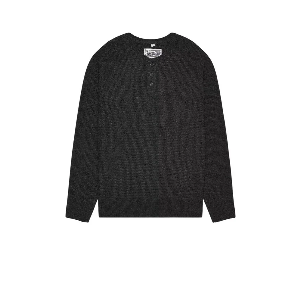Schott Button Henley Sweater in Black Small New Mens Long Sleeve Top